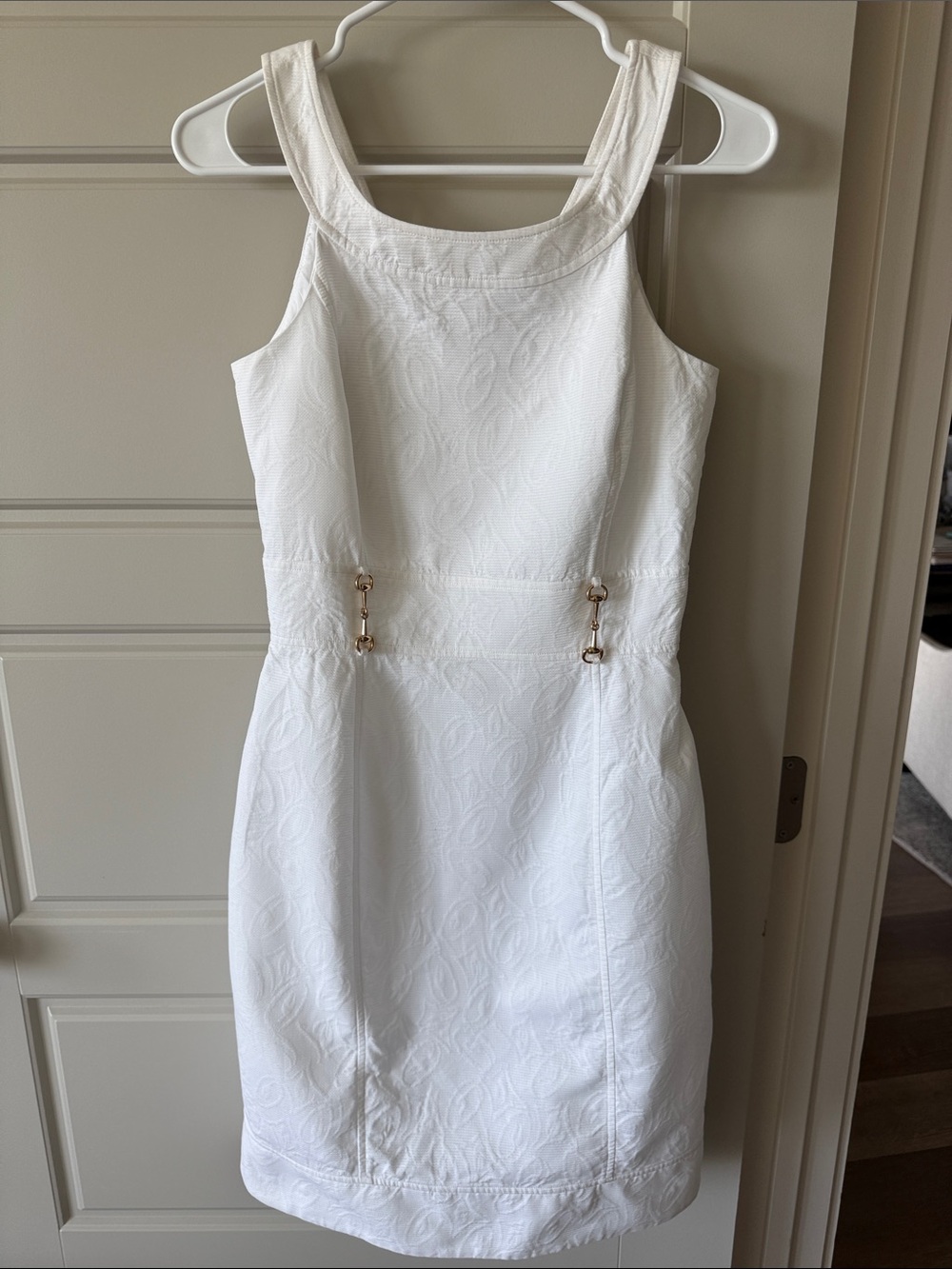 Vineyard Vines Kentucky Derby White Textured Mini Dress with Gold Accents